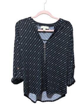 ⭐️ MICHAEL KORS ⭐️ Black Diagonal-Stripe MK Logo Zip Front Blouse